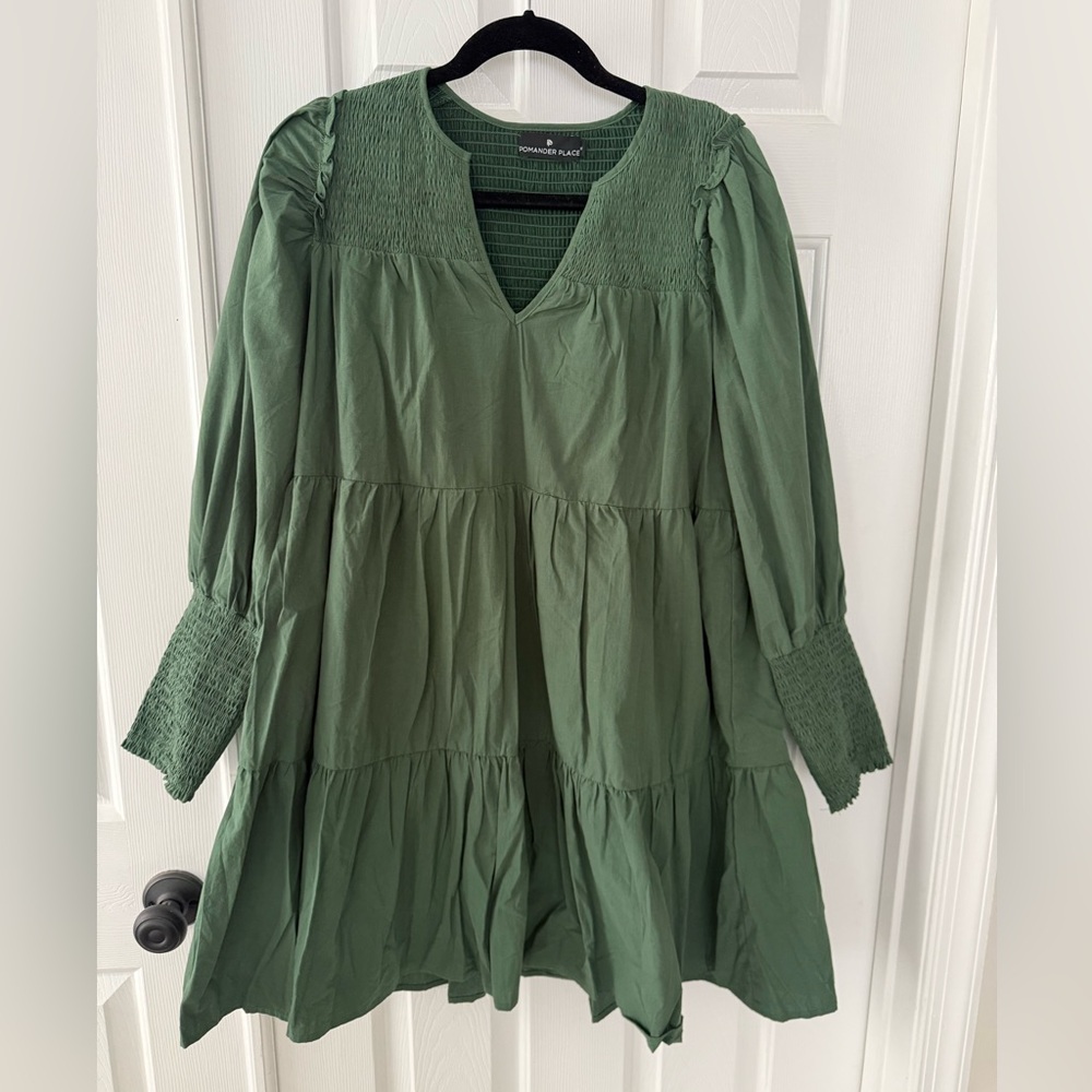 Pomander Place Forest Green Smocked Dress